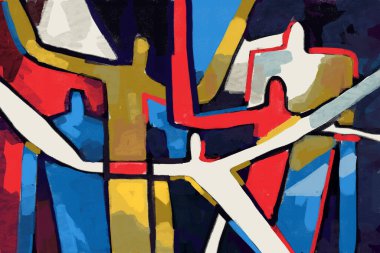 Renkli insanlar soyut neoplastisizm ve kübizm sanat tarzını benimsiyor. Mondrian tarzında soyut insanlarla birincil renkle resim yapmak. Baskı ve duvar sanatı için.
