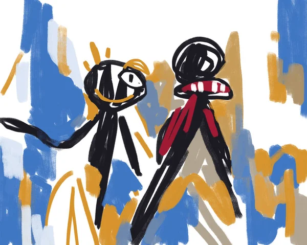 Маленький Друг Вместе Искусство Абстрактного Постэкспрессионизма Граффити Вибрации Баския Художественная — стоковое фото