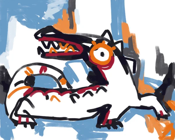 Söt Animal Dinosaurie Modern Målning Med Basquiat Och Post Expressionism — Stockfoto