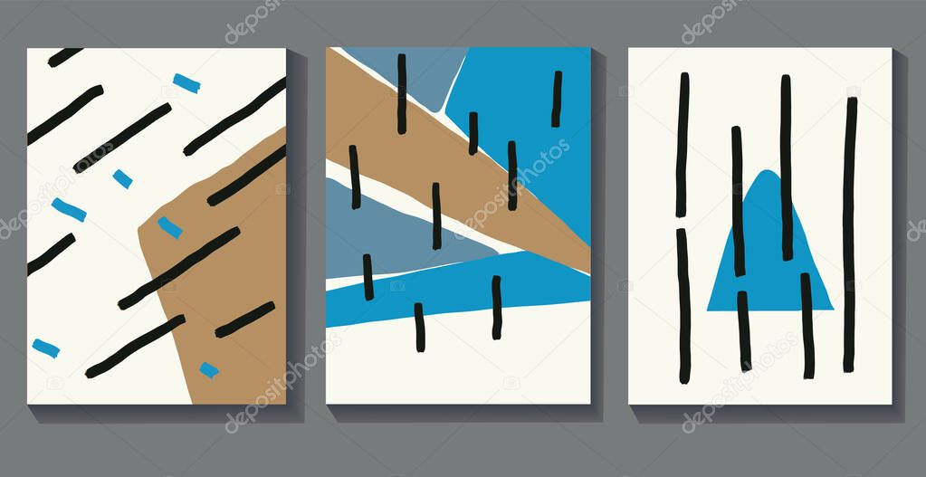 Vector set of Colorful abstract retro and cubism art style. Painting with primary color in Mondrian style with straight and regular line. For print and wall art.