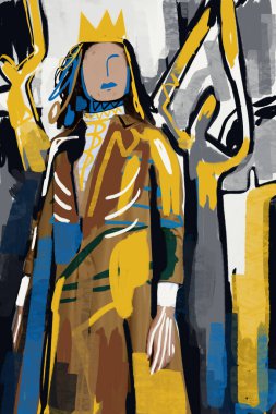 Painting Queen woman with gold and graffiti art style. Neo expressionism Art style with late modernism art. modern Art for print and wall art decoration. clipart