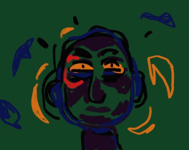 suspicious Portrait of people on green background with fauvism color. Neo expressionism Art style with late modernism art. modern Art for print and wall art decoration. clipart
