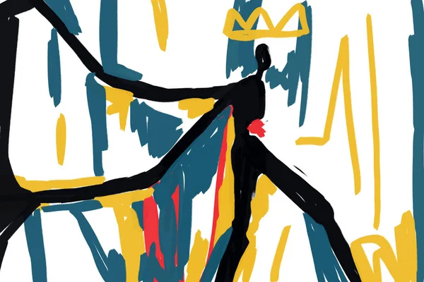 Людина Чорний Король Ходить Гігантською Короною Мистецький Стиль Неоекспресіонізму Мистецтвом — стокове фото