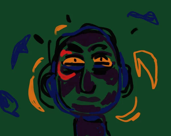 Suspicious Portrait People Green Background Fauvism Color Neo Expressionism Art — Stock Photo, Image