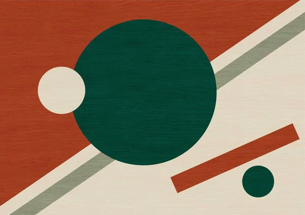 Ahşap tuval üzerinde yeşil ve turuncu renkli soyut duvar resimleri. 20. yüzyıl sanat çalışmaları Bauhaus ve üstünlük hareketinden esinlenilmiştir. Baskı, poster ve sanat ürünü illüstrasyonu.