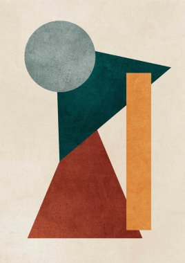 Abstract shapes art with triangles and circles with oil on canvas texture. Modern trendy artwork in scandinavian and bauhaus style for print, poster, card, mural, wall art. clipart