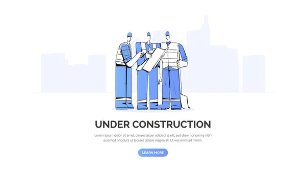 Unter Wartung Website Vorlage Illustration Vektorkonzept Mit Bauarbeitercharakter Zielseite Der — Stockvektor