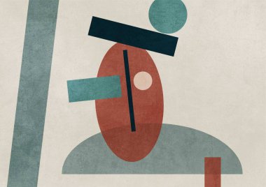 Maskenin üstünde dengesiz şekiller var. Modern ve çağdaş sanat. Kübizm ve post ekspresyonizm tarzıyla Geometrik çizim.