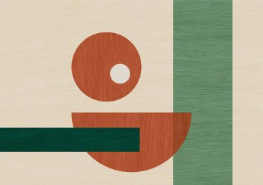 Ahşap tuval üzerinde geometrik ve soyut resim. Bauhaus ve kübizm tarzıyla 20. yüzyıl illüstrasyonu. Baskı, duvar sanatı, poster ve sanat ürünleri için modern sanat.