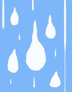 Mavi arka planda bir damla su yağmuru. beyaz stencil monokromatik renk. Barışçıl ve zen illüstrasyon