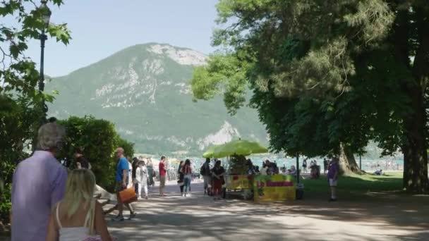 Turistas Caminando Parque Paseo Marítimo Annecy Lac Annecy Francia Personas — Vídeo de stock