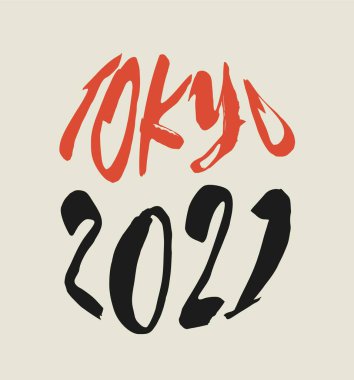 Tokyo 2021, tişört ve kapak için renkli tipografi simgesi. Moda harfleriyle olimpiyat konsepti.