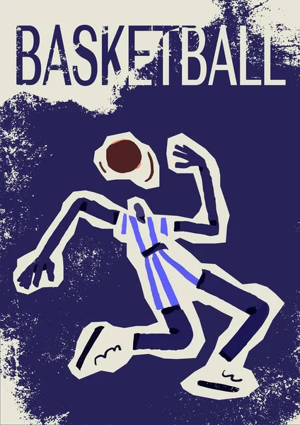 Basketball Vintage Poster Basketballspieler Mit Ball Über Dem Kopf Sportkonzept — Stockvektor