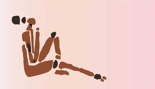 Zwarte Vrouw Abstracte Figuur Lichaamsvormen Aardetoon Boho Stijl Met Lege — Stockvector