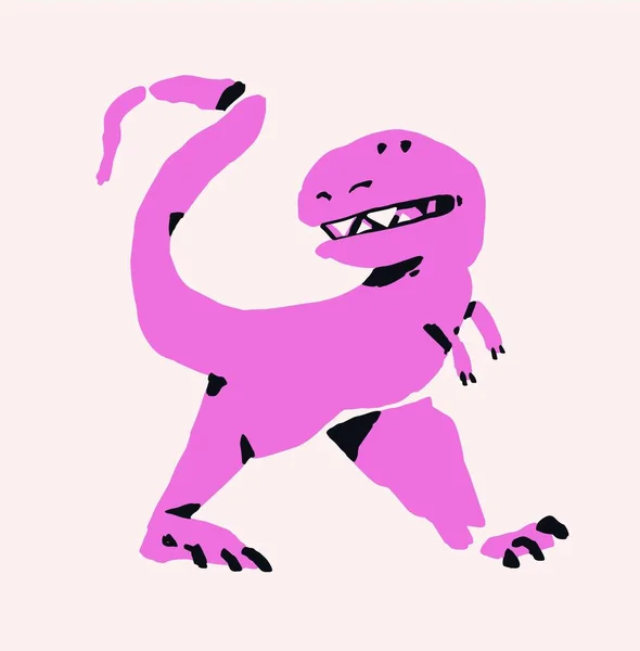 Dinosaurio Caminante Minimalista Caricatura Rosa Con Acuarela Render Vector Ilustración — Vector de stock