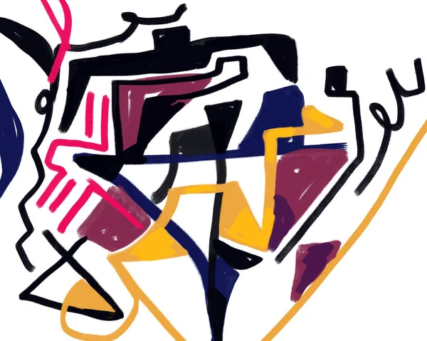 Abstrakcyjna Ekspresjonistyczna Sztuka Kolorowa Sylwetką Geometrycznymi Kształtami Białym Tle Kubizm — Zdjęcie stockowe