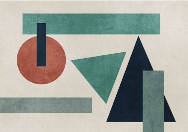 Çember, dikdörtgen ve üçgen şeklinde soyut ve geometrik şekiller. Heykel, temsili olmayan Kandinsky ve Malevich tarzı sanat gibi. Duvar sanatı ve baskısı için.