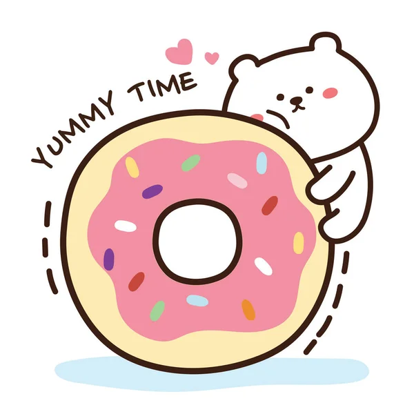 Urso Branco Bonito Donut Desenhos Animados Fundo Branco — Vetor de Stock