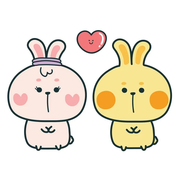 배경에 심장이 귀여운 Cartoon Character Design Kawaii Sty Animal Sticker — 스톡 벡터