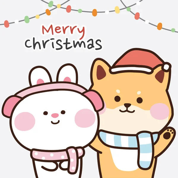 Şirin Tavşan Köpek Karikatürü Kış Yeni Yıl Konsepti Mutlu Noeller — Stok Vektör
