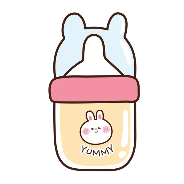 Baby Melkfles Met Tepels Cartoon Witte Achtergrond Konijn Logo Fles — Stockvector