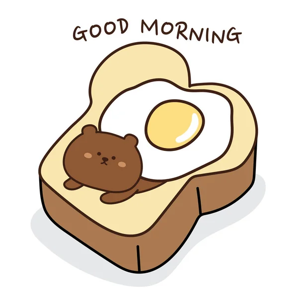 Buon Giorno Text Cute Copertura Orso Uovo Forma Coperta Bread — Vettoriale Stock