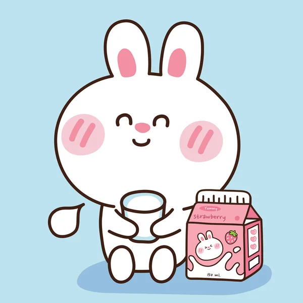 귀여운 토끼는 박스에 있습니다 Cartoon Animal Kawaii Vector Illustration — 스톡 벡터