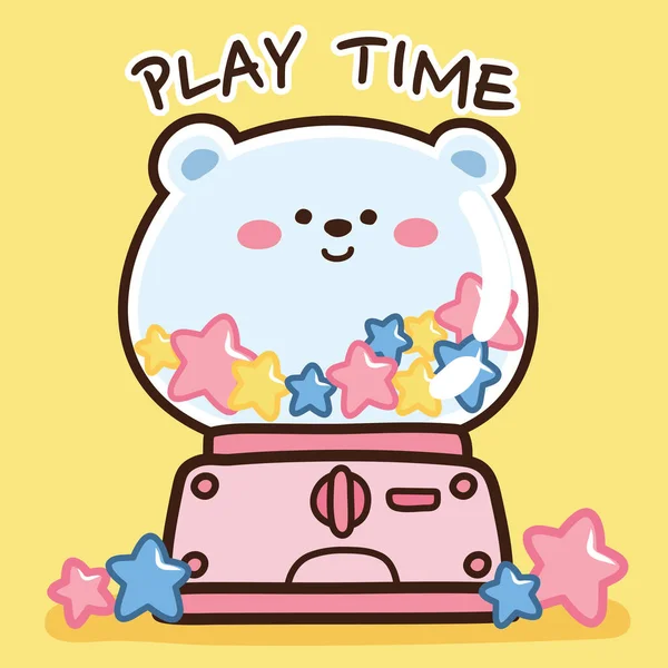Медвежья Игрушечная Торговая Машинка Розовая Капсула Автомат Стар Время Игры — стоковый вектор