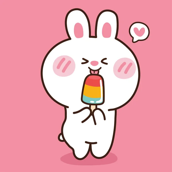 Mignon Lapin Mangeant Glace Sur Fond Rose Concept Été Conception — Image vectorielle