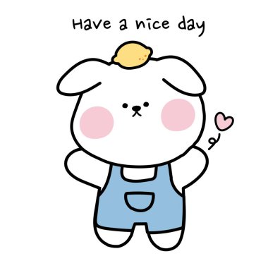 Beyaz arka planda limonlu şirin bir köpek. Hayvan karakteri karikatürü. Çocuk grafiği. Görüntü. İzole edilmiş.. 