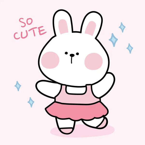 Lapin Mignon Costume Balle Dansant Dessin Animé Sur Fond Rose — Image vectorielle