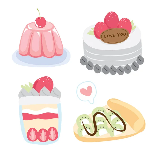 Pastell Konzept Netter Dessert Cartoon Auf Weißem Hintergrund Pudding Kuchen — Stockvektor