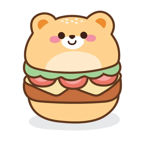 Симпатичный Медвежонок Гамбургер Белом Фоне — стоковый вектор