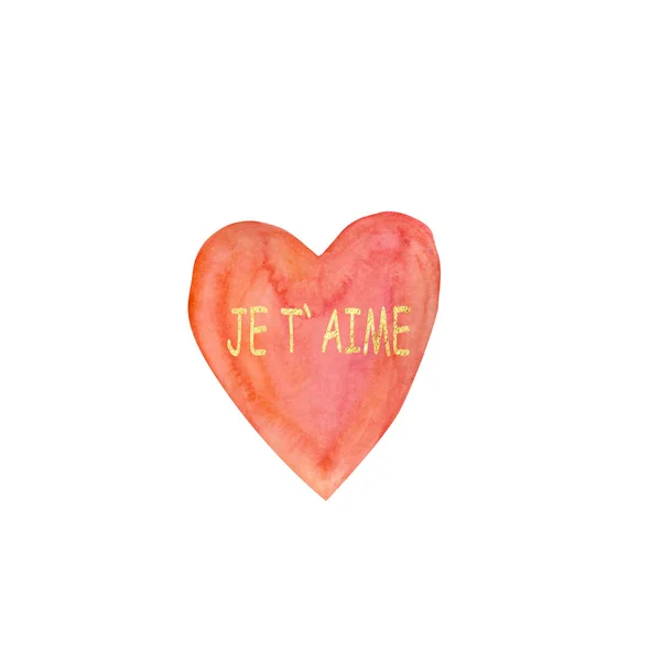 Aquarelle coeur orange avec texte doré — Photo