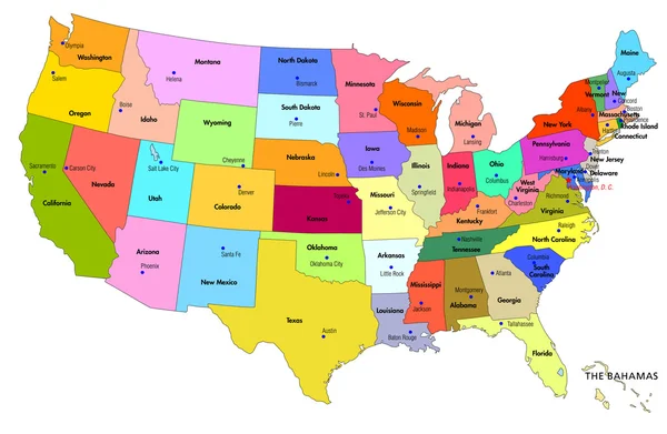 Mapa dos EUA com estados — Vetor de Stock