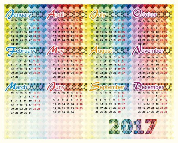 Calendário 2017 ano — Vetor de Stock