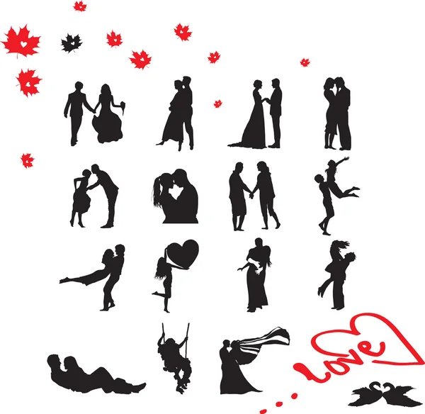 Silhouettes de couple amoureux — Image vectorielle