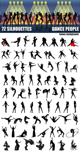 Gran conjunto de siluetas de personas bailando — Vector de stock