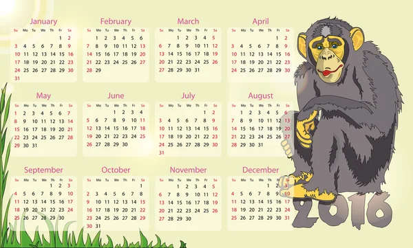 Calendar 2016 year of the monkey — Stock Vector