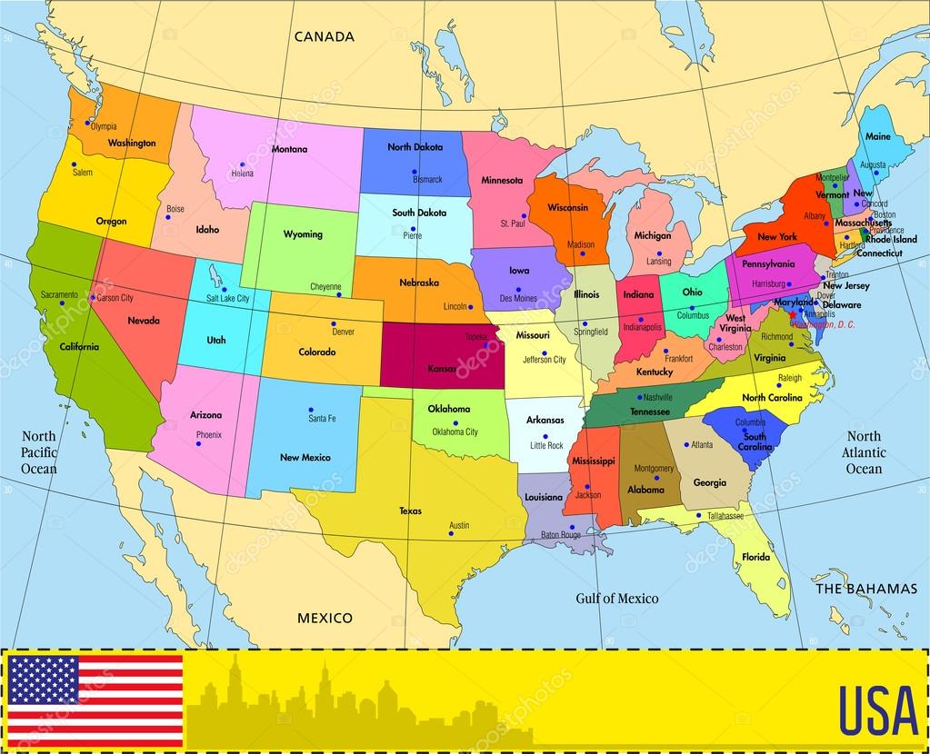 Mapa Vectorial De Estados Unidos Con Estados 2025 Depositphotos 91920000 Stock Illustration Vector Map Of Usa With
