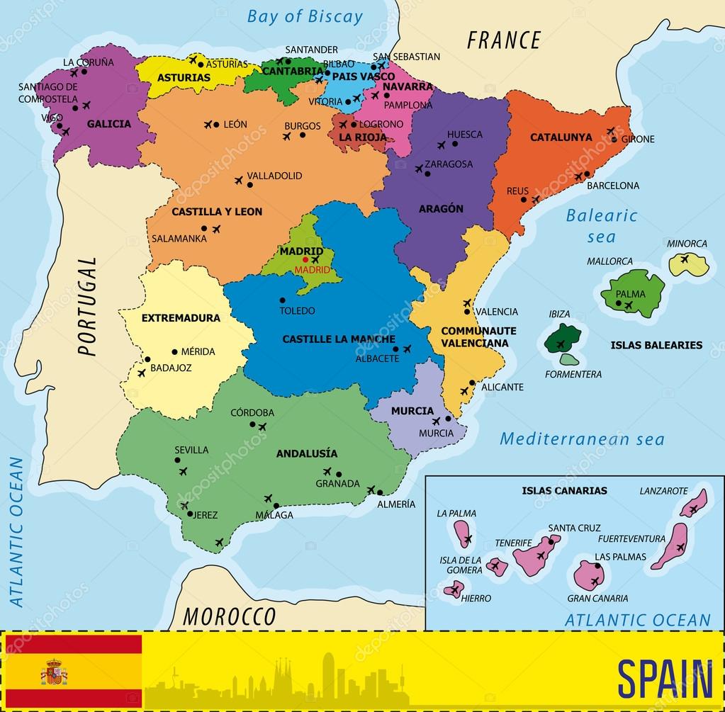 Gedetailleerde vector kaart van Spanje — Stockvector ...