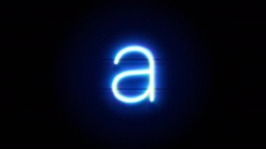 Neon yazı tipi harfi A küçük harf ortaya çıkar ve bir süre sonra kaybolur. Mavi neon alfabe sembolünün döngü canlandırması