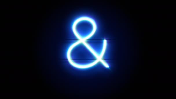El signo de Ampersand de neón aparece en el centro y desaparece después de algún tiempo. Animación en bucle del símbolo azul del alfabeto de neón — Vídeos de Stock