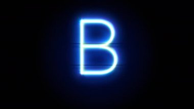 Neon yazı tipi harfi B büyük harfi bir süre sonra ortada belirip kayboluyor. Mavi neon alfabe sembolünün döngü canlandırması
