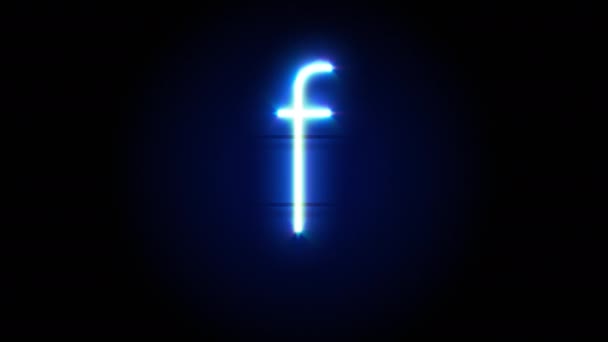 Neon typsnitt bokstaven F gemener visas i centrum och försvinner efter en tid. Loop animation av blå neon alfabet symbol — Stockvideo