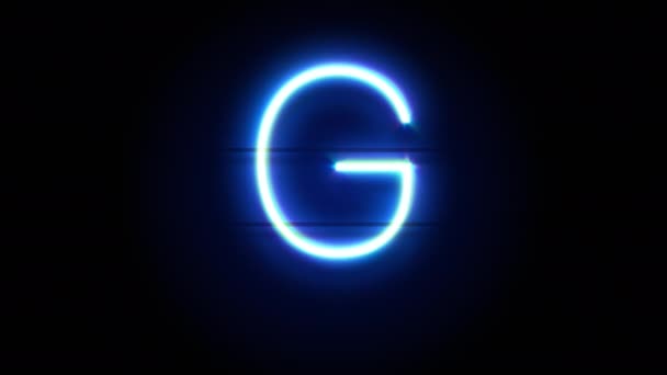 Neon font letter G uppercase appear in center and disappear after some time. Loop animation of blue neon alphabet symbol — Stock Video