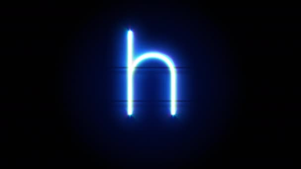 Neon font letter H lowercase pojawiają się w centrum i znikają po pewnym czasie. Animacja pętli niebieskiego symbolu alfabetu neonowego — Wideo stockowe