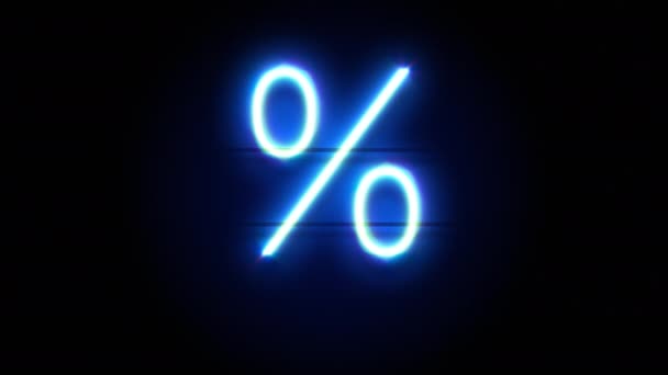 Neon Percent sign appear in center and disappear after some time. Loop animation of blue neon alphabet symbol — Stock Video