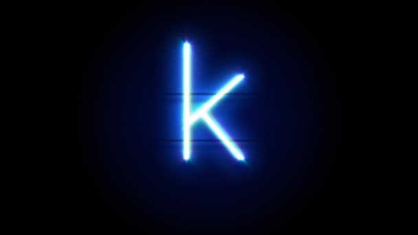 Neon font letter K lowercase appear in center and disappear after some time. Loop animation of blue neon alphabet symbol — Stock Video