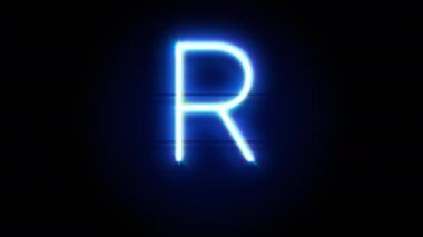 Neon yazı tipi R büyük harfi bir süre sonra ortada belirir ve kaybolur. Mavi neon alfabe sembolünün döngü canlandırması